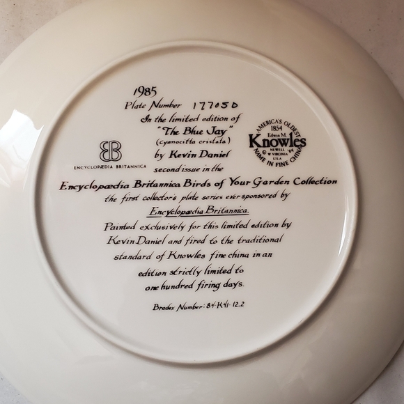 Kowles THE BLUE JAY 1985 DECO PLATE. Bradford Exchange Cert Authen. - Picture 2 of 5